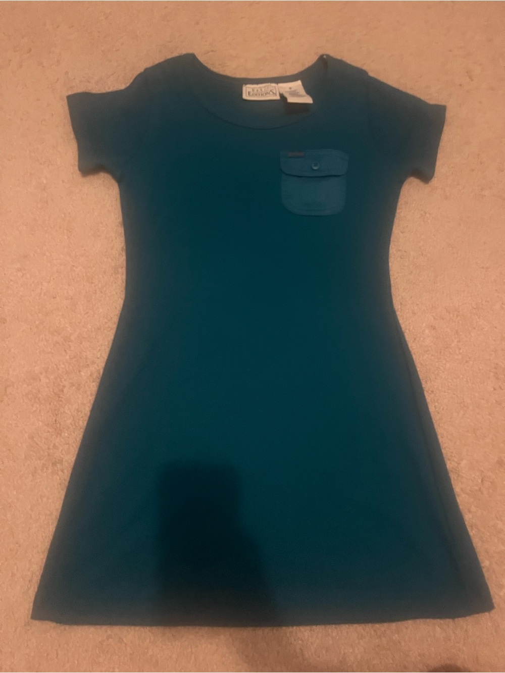 Basic Editions Girls Blue Short Sleeve A-Line Dress with Chest Pocket Size 10